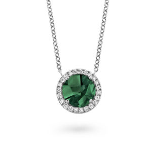 collier tourmaline verte ronde diamants or blanc 18 carats