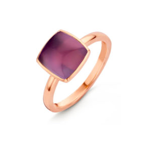 bague or rose 18 carats améthyste coussin cabochon