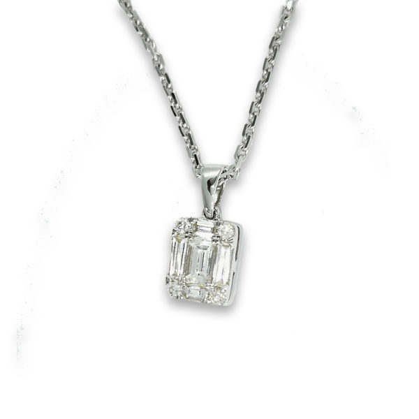 pendentif taille émeraude diamants or blanc 18 carats