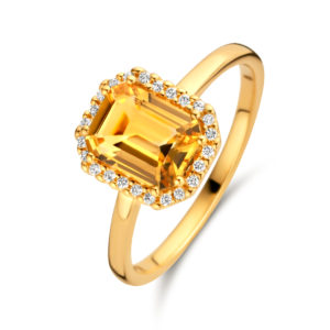 Bague vintage citrine et diamants or jaune 18 carats