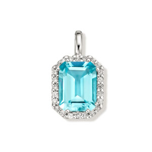 pendentif vintage topaze bleue et diamants or blanc 18 carats