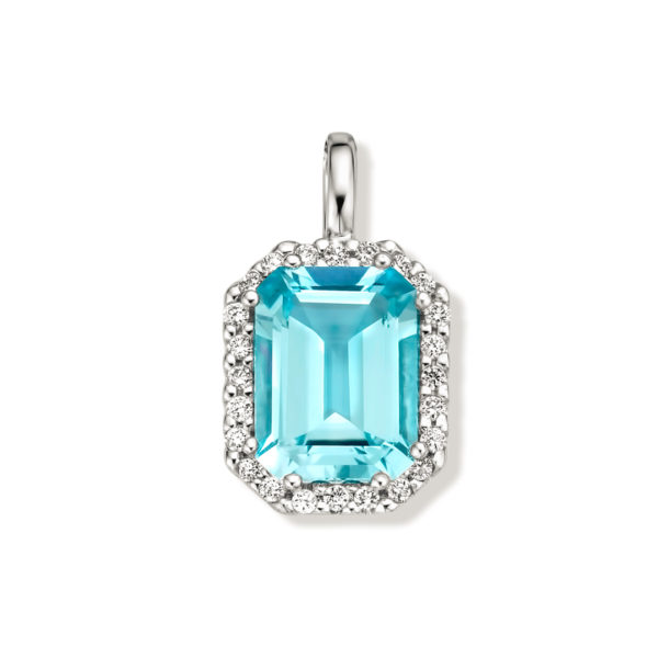 pendentif vintage topaze bleue et diamants or blanc 18 carats