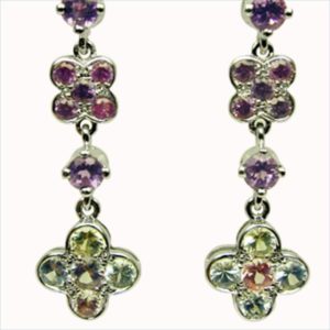 boucles d'oreilles lily améthystes et saphirs de couleur or blanc palladié