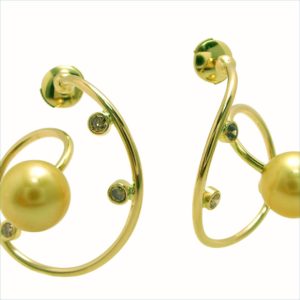 boucles d'oreilles fly perles gold et diamants bruns or jaune