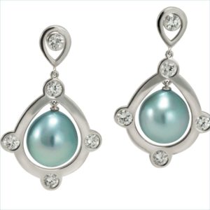 boucles d'oreilles perles tahiti gem diamants or blanc palladié