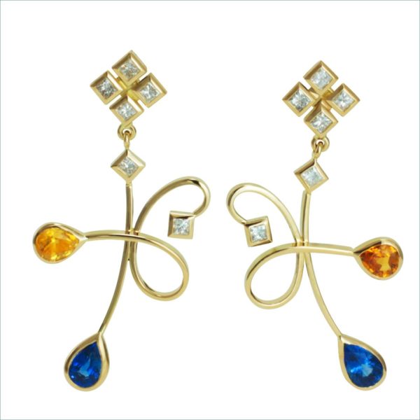 boucles arabesque saphirs de couleur et diamants or jaune