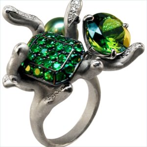 bague koro tourmaline verte tsavorites diamants perle de tahiti