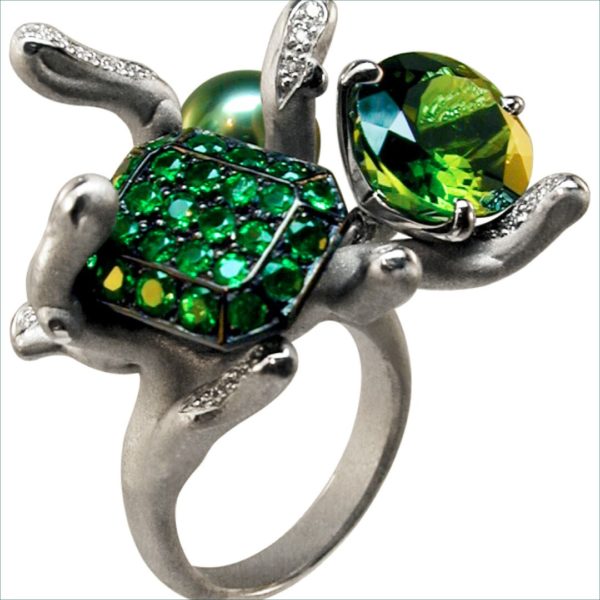 bague koro tourmaline verte tsavorites diamants perle de tahiti