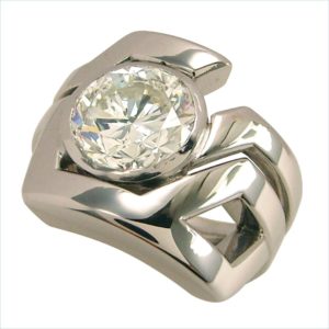 bague art déco grand modèle solitaire diamant or blanc palladié