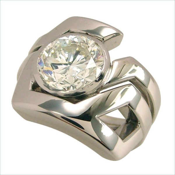 bague art déco grand modèle solitaire diamant or blanc palladié