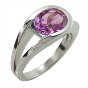 bague avalon améthyste or  blanc palladié