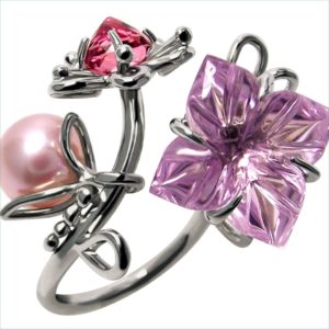 bague coolchic améthyste et perle d'eau douce rose
