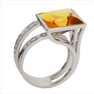 bague géo citrine et diamants or jaune