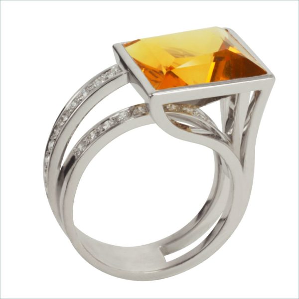 bague géo citrine et diamants or jaune