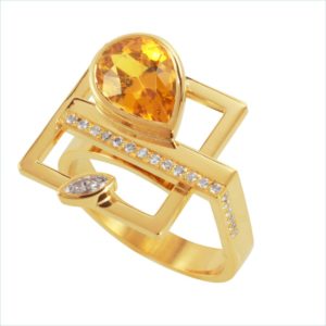 bague géo citrine et diamants or jaune