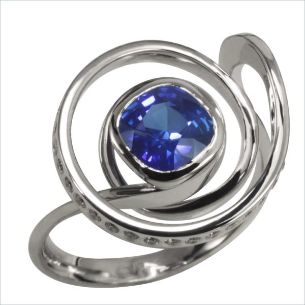 bague infinity saphir diamants sur or blanc palladié – Image 2