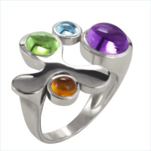 bague pop cabochons améthyste et pierres fines or blanc palladié