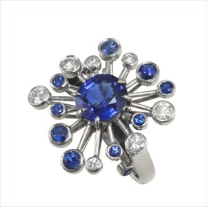 bague saphir et diamants or blanc palladié