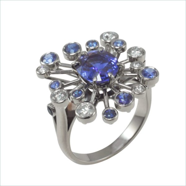 bague saphir et diamants or blanc palladié – Image 2