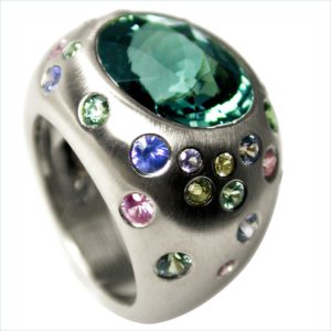 bague tourmaline pierres multi couleur or blanc palladié