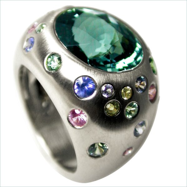 bague tourmaline pierres multi couleur or blanc palladié