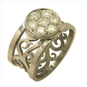 bague volutes grand modèle  diamants or blanc palladié