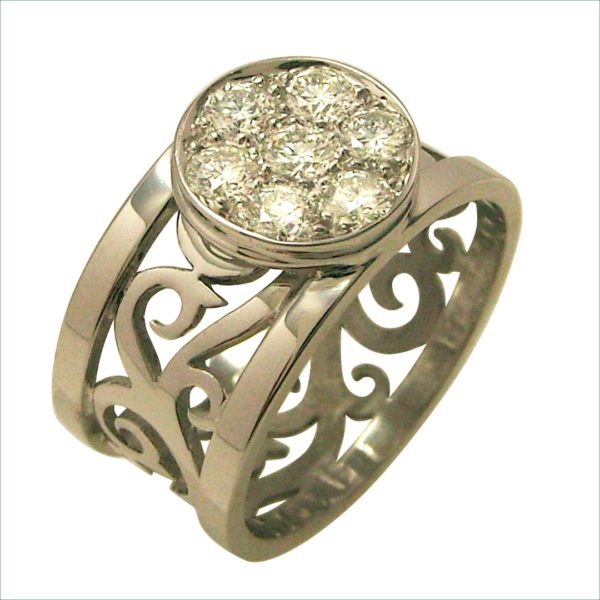 bague volutes grand modèle  diamants or blanc palladié