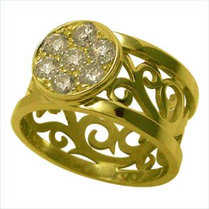 bague volutes grand modèle diamants or jaune