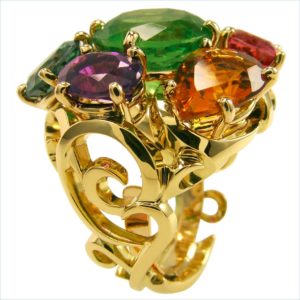 bague volutes pierres fines multi couleur or jaune
