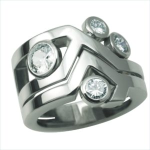 bague art déco diamants grand modèle or blanc palladié