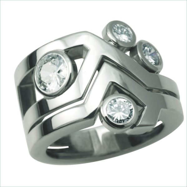 bague art déco diamants grand modèle or blanc palladié