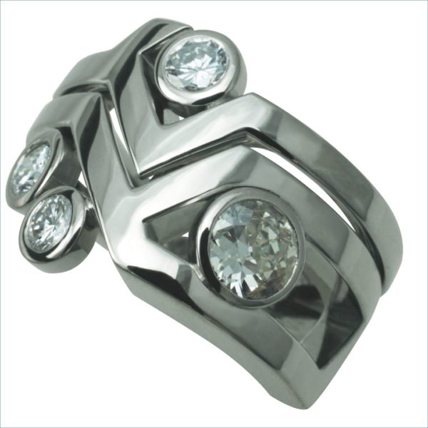bague art déco diamants grand modèle or blanc palladié – Image 2