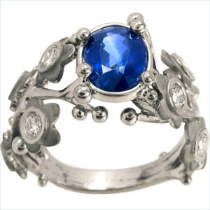bague symphonie florale saphir et diamants or blanc palladié