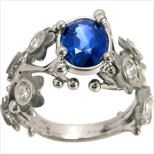 bague symphonie florale saphir et diamants or blanc palladié