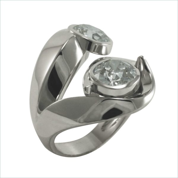 bague toi et moi diamant or blanc palladié – Image 2