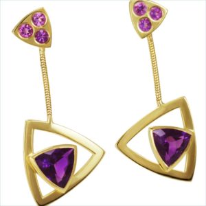 boucles d'oreilles géo améthystes or jaune