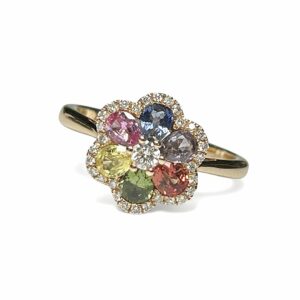 Bague rainbow fleurette saphirs et diamants sur or rose 18 carats  Cherbourg
