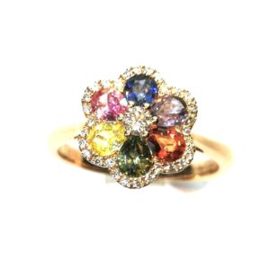 bague rainbow fleurette saphirs et diamants 18 carats