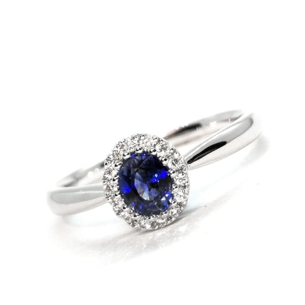 bague saphir et diamants - or blanc 18 carats
