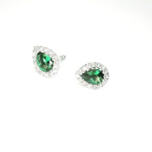 bijoux d'oreilles émeraudes poires et diamants - or 18 carats