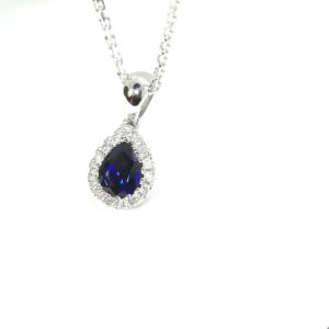 pendentif saphir poire et diamants - or blanc 18 carats