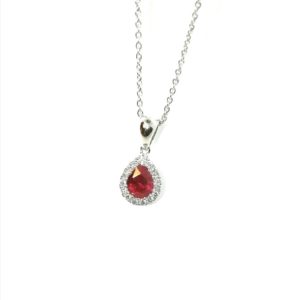 pendentif rubis poire et diamants - or blanc 18 carats