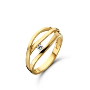 Bague or jaune 18 carats fils entrelacés et diamant