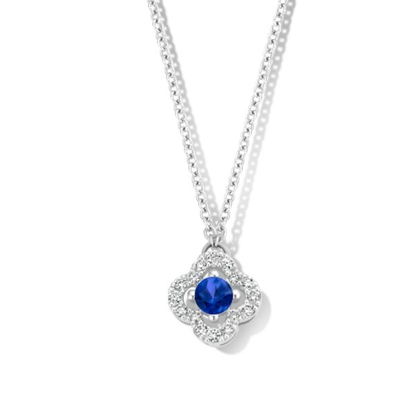 Bague trèfle saphir et diamants sur or blanc 18 carats – Image 6