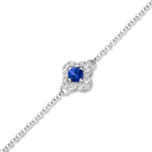 Bracelet Trèfle saphir et diamants sur or blanc 18 carats
