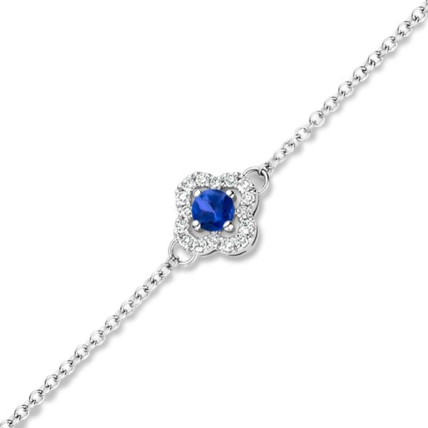 Bague trèfle saphir et diamants sur or blanc 18 carats – Image 4