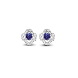 Boucles d'oreilles trèfles saphirs et diamants or blanc 18 carat