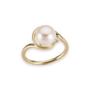 Bague perle de culture et diamant Or jaune 18 carats