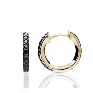 Mini créoles or jaune 18 carats et diamants noirs