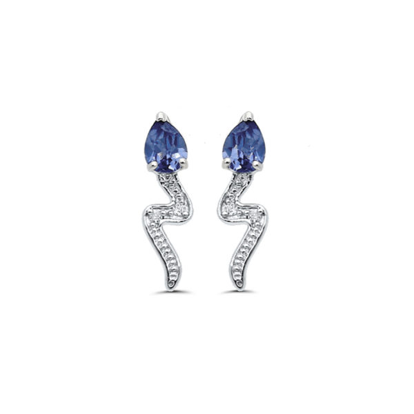 Bijoux d'oreilles saphirs et diamants sur or blanc 18 carats